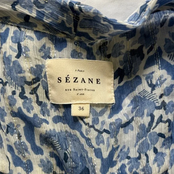 Sezane Abelia Foral Blue Wrap Top in Alacazar - Picture 6 of 8
